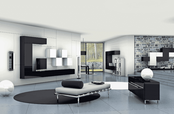 Black and White Wall Unit Entertainment Centers Modern Studio