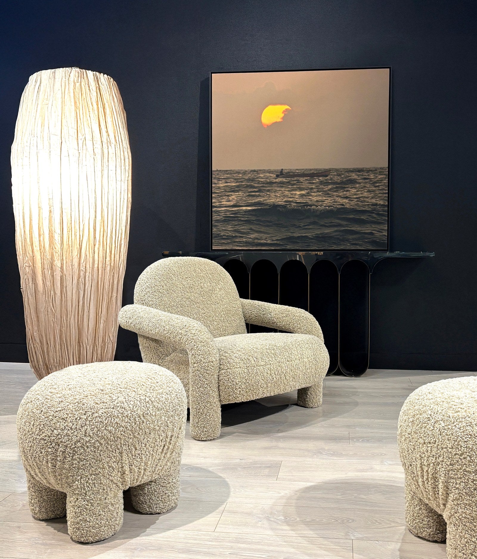 Mobital Blume lounge chair and Bibi ottomans in a modern living corner
